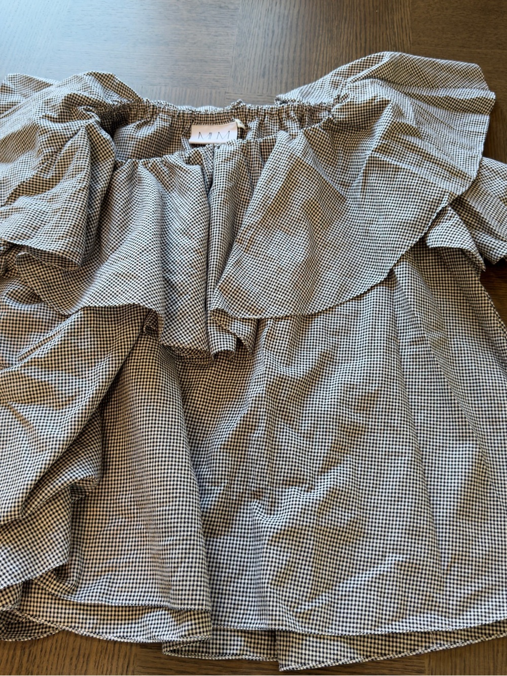 MLM Off-Shoulder Ruffle Top in Light Gray Micro-Check - Picture 8 of 8